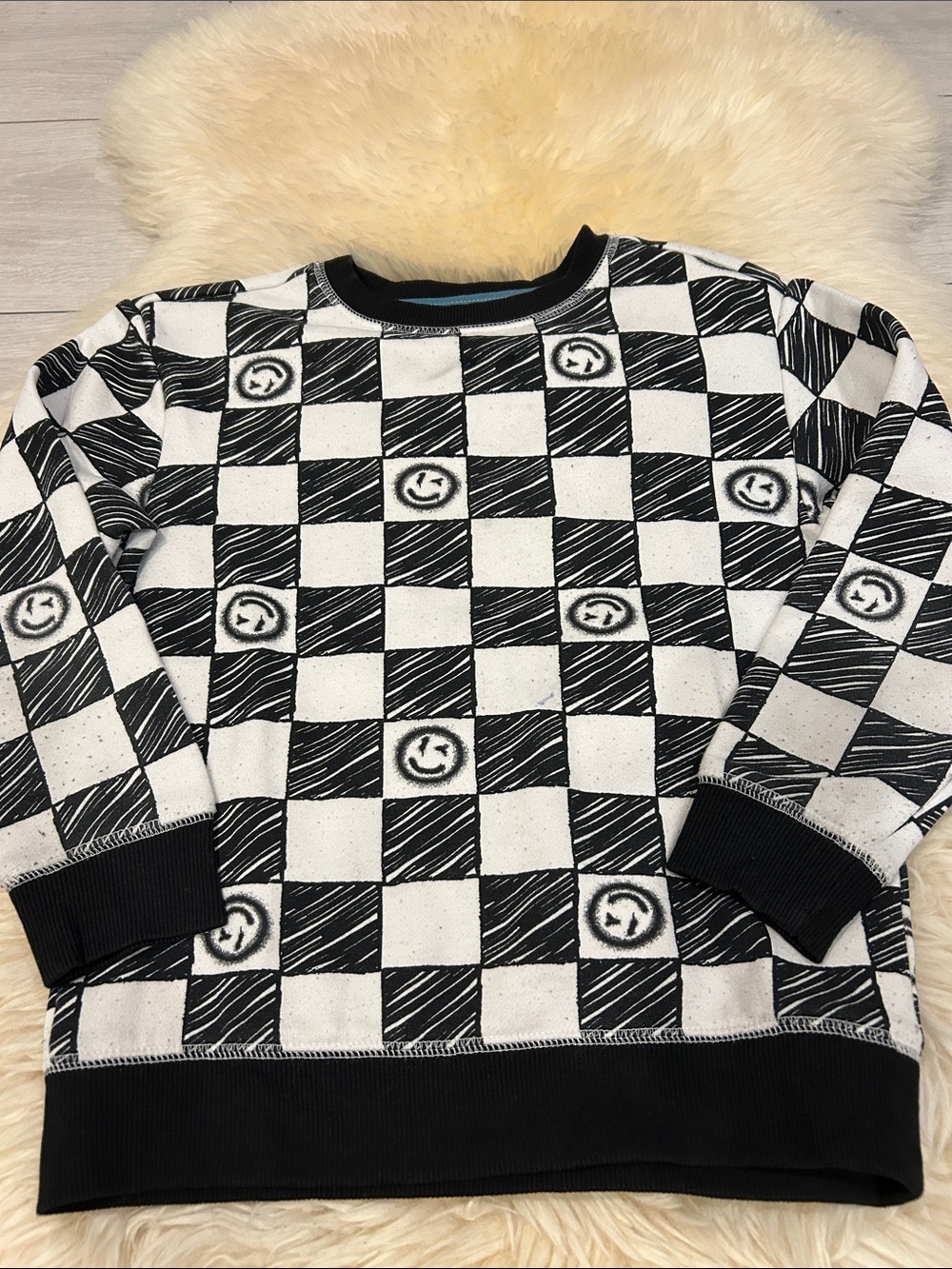 George Black & White Checkered Smiley Sweatshirt